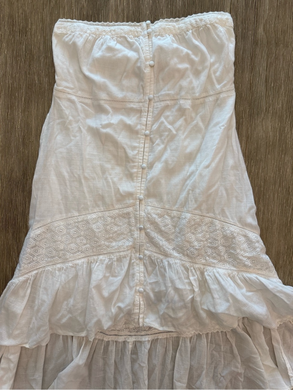 O'Neill White Strapless Button-Front Lace Inset Tiered Midi Dress Medium